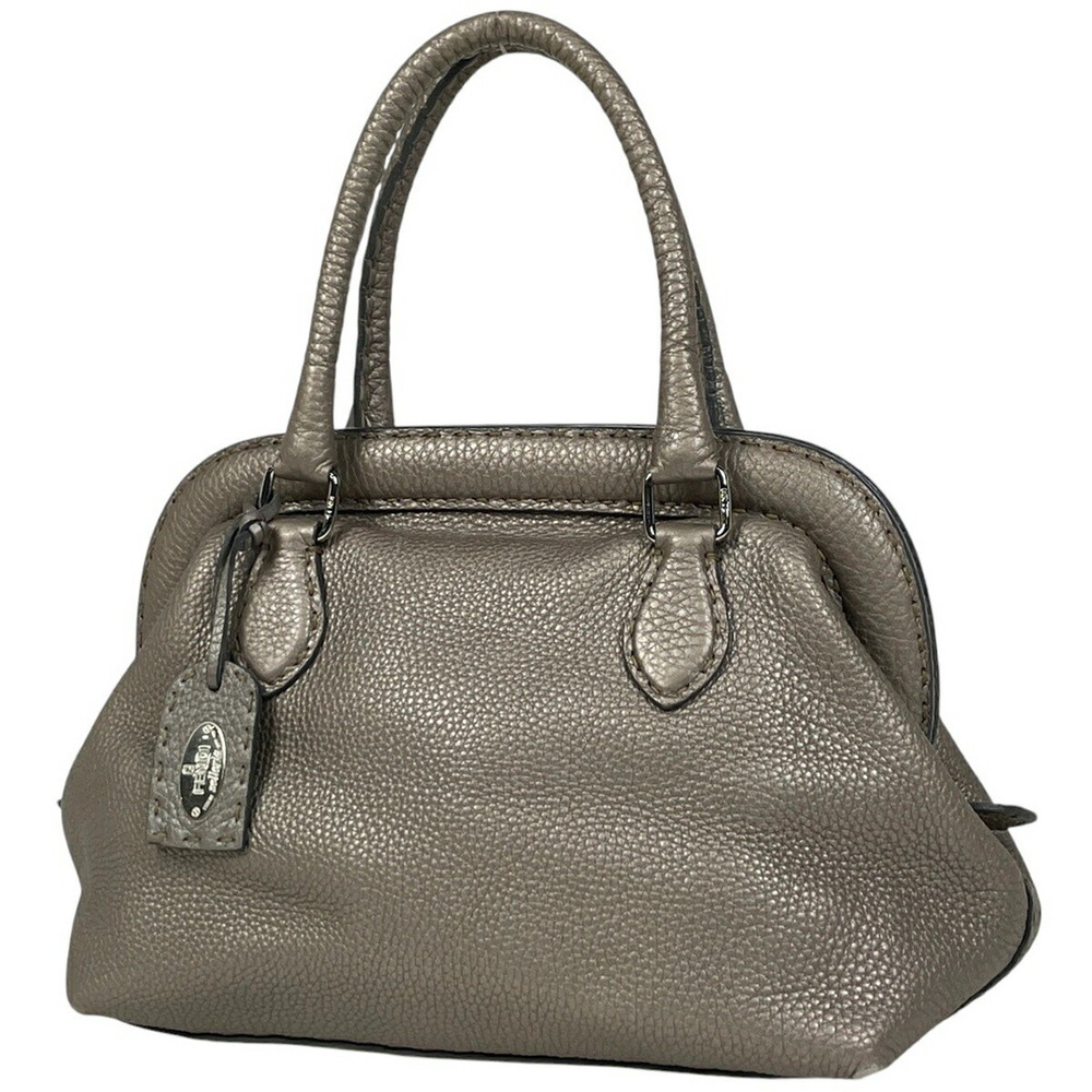 Fendi Selleria Handbag Leather Silver Gray